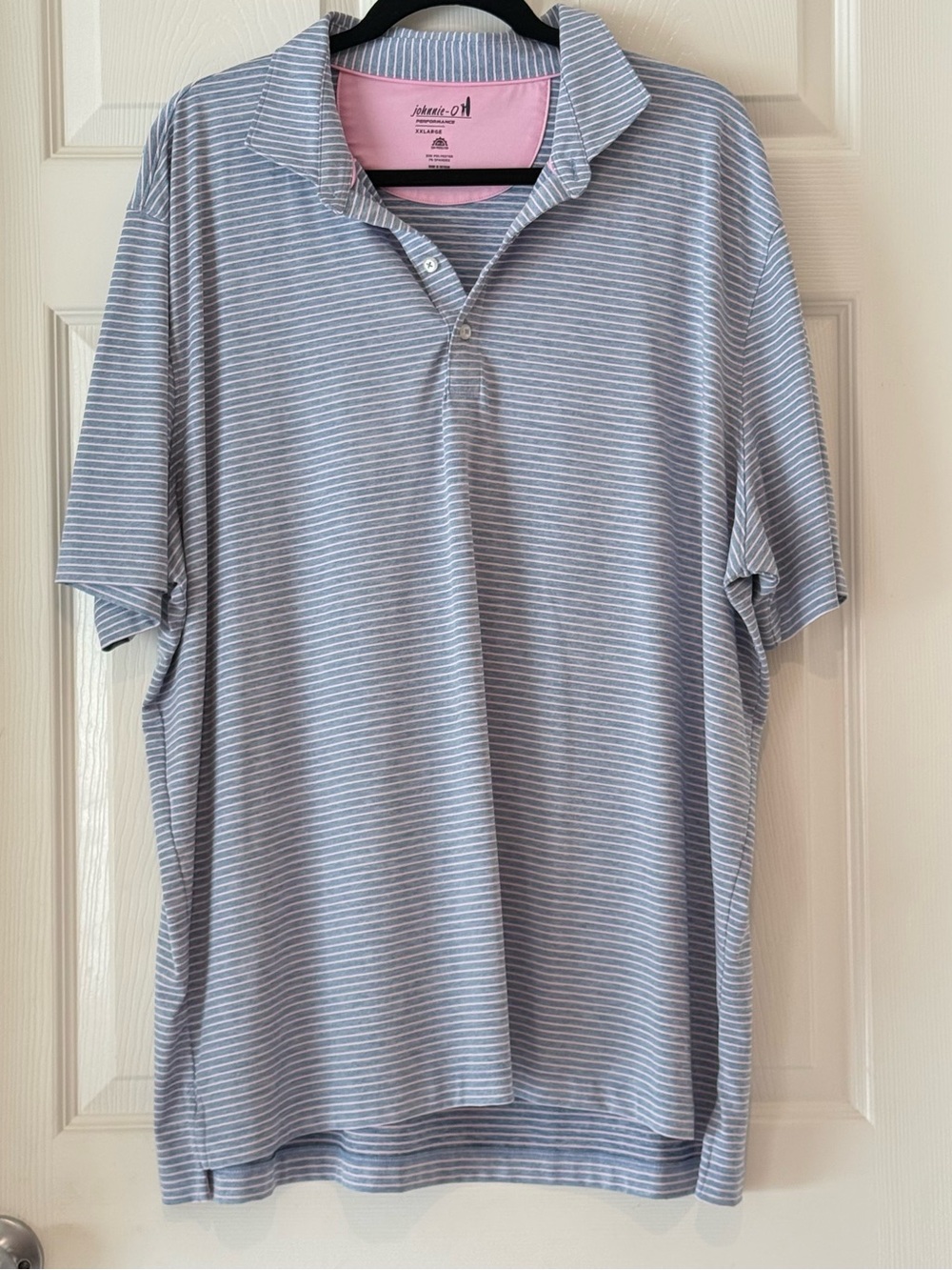johnnie-O Blue and White Thin-Striped Polo